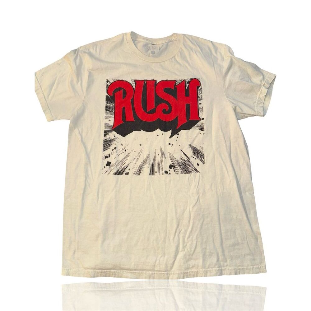 Rush Starburst Logo Vintage Band Tee Men's Large White & Red Graphic T-Shirt